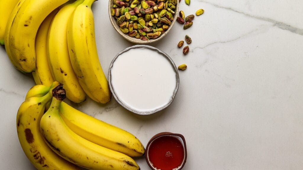 ingredients for banana and pistachio nice cream