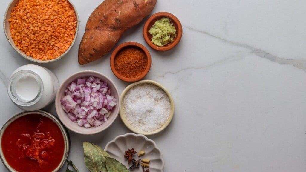 ingredients for red lentil dahl